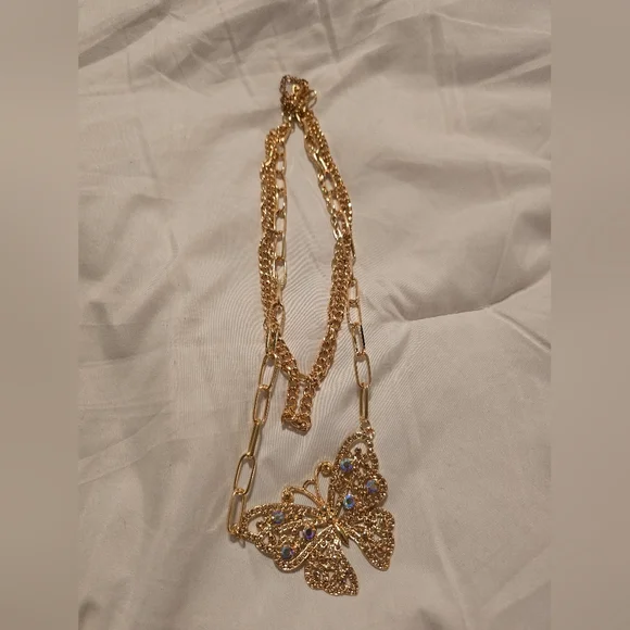 Paparazzi Gold Butterfly Necklace with Aurora Crystal Accents - Picture 2 of 3